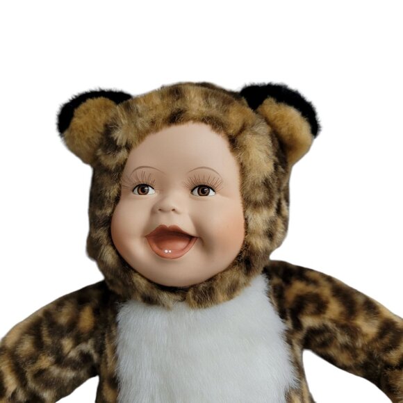 Baby Doll Leopard Costume Plush Porcelain Face Collectible Toy Stuffed Animal - Picture 4 of 4